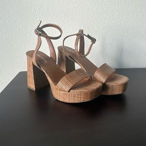 Marc fisher sadel platform brown heels/sandals- women’s size 9